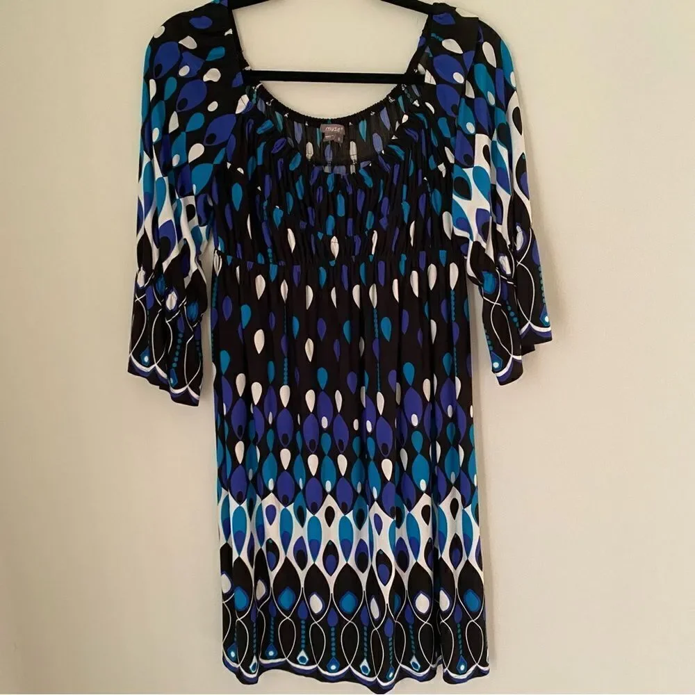 Muse Women’s Boat Neck Princess Sleeve Blue Midi Slip Dress - Picture 1 of 4